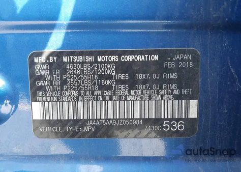 2018 Mitsubishi Eclipse Cross Se from USA, damaged, VIN JA4AT5AA9JZ050984